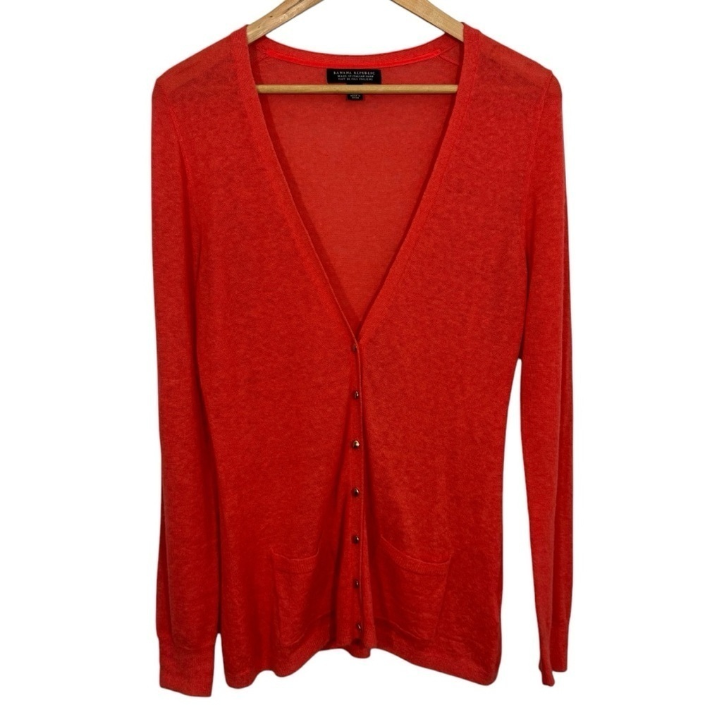 Banana Republic Alpaca Blend Cardigan Womens M Orange Lightweight Sweater VGUC